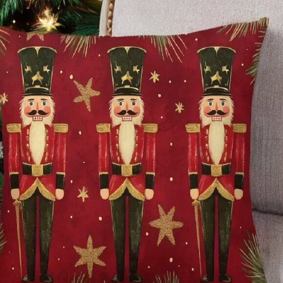 Nutcracker Pillow Cover Christmas Decor Red Holiday Xmas Decorative Accent Case - Picture 7 of 14
